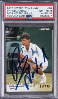 2012 NetPro 20th Anniversary "2003 NetPro Autographs" #70 Rafael Nadal Signed Rookie Card (#1/10) - PSA NM-MT 8, PSA/DNA 10